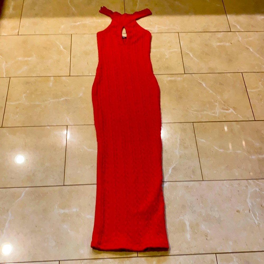 Fashion Nova mock neck cut out sexy red dress